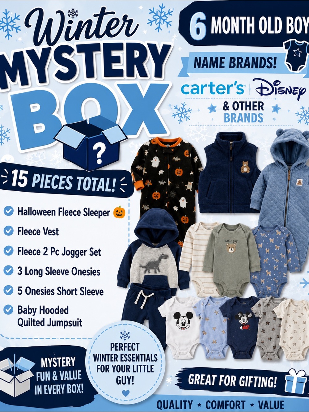 6 Month Old Boy Winter Mystery Box 15 Pieces